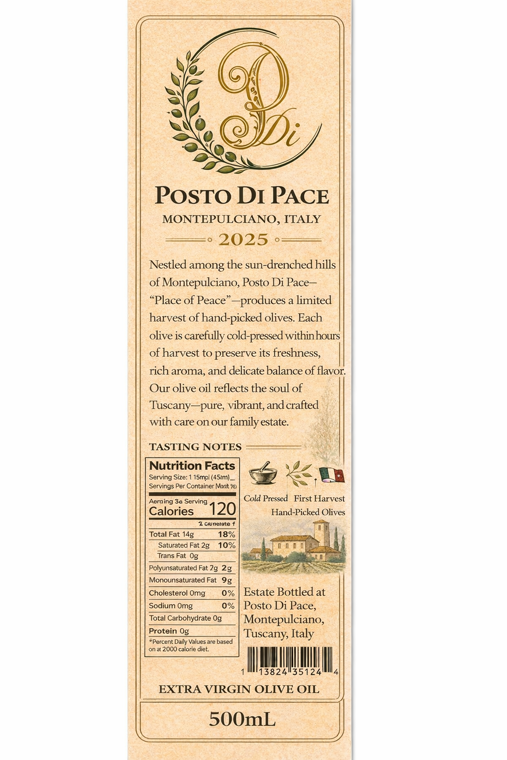 EXTRA VIRGIN OLIVE OIL – MONTEPULCIANO ESTATE (500ML)